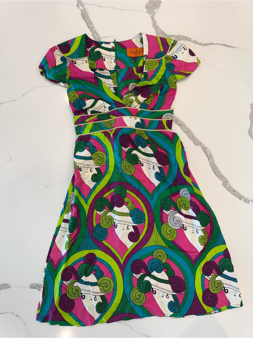 Voom by Joy Han Multicolor Swirl V-Neck Short Sleeve Dress